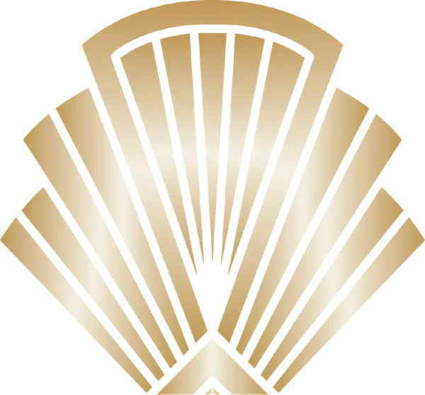 Logo Chez Marie France, éventail Art déco doré
